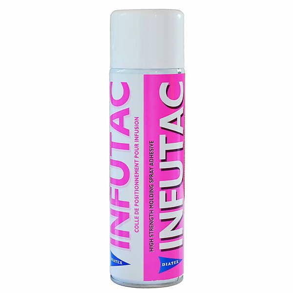 En spraydåse med Spraylim transparent med en hvid og pink etiket står oprejst på en hvid baggrund, ideel til marineforsyninger fra boatkitshop.com.